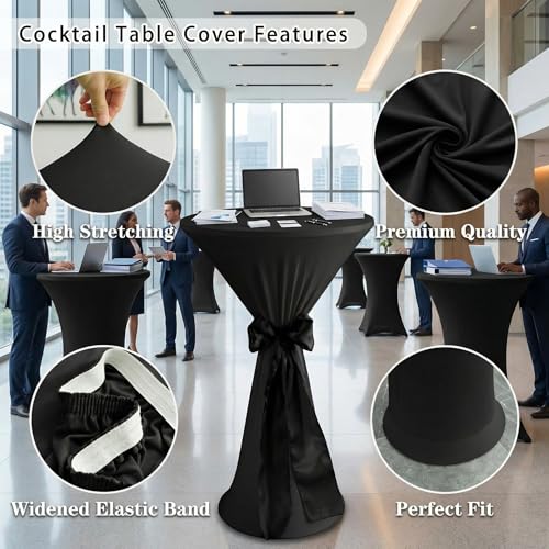 Yomeri Cocktail Spandex Round Tablecloth, 2 Pack 24"x43" Highboy Fitted Stretch Cocktail Table Covers High Top Table Cloth for Banquet Wedding Bar Party - Black by Yomeri - Used condition - Image 3