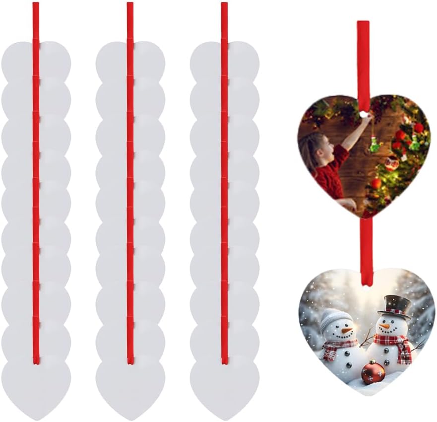 30pcs Metal Sublimation Ornament Blanks,Christmas Ornaments for Christmas Tree Decor,Sublimation Heart Blanks Bulk for Heat Press Printing,DIY Handmade Crafts Double Sided Sublimation Ornaments