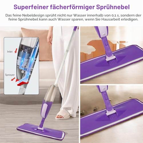 SEVENMAX Bodenwischer mit Sprühfunktion - Spray Floor Mop Sprühwischer für die Bodenreinigung mit...