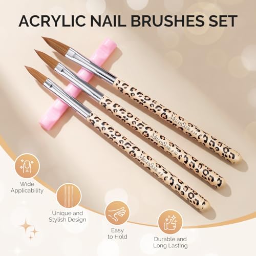 Image of MelodySusie 3Pcs Acrylic Nail Brush Set, Size 8 /10 /14