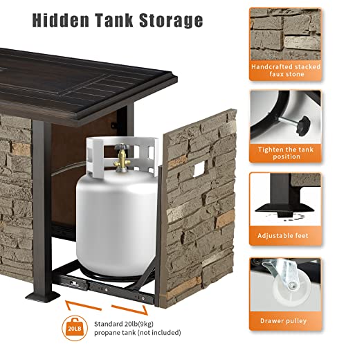 Vicluke-44-Inch-Aluminum-Propane-Fire-Pit-Table-with-Faux-Ledgestone-Hand-Painted-Table-Top-50000-BTU-Gas-Fire-Table-with-CSA-Certification-Waterproof-Cover-Glass-Rock-for-Outdoor-PatioGrey