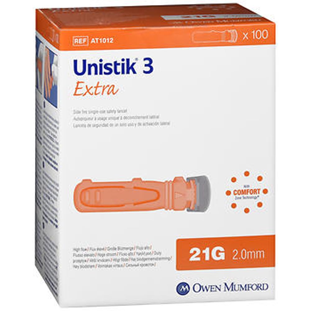Owen Mumford Unistik 3 Safety Lancets (21G), 100 Count