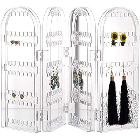 Earring Studs Storage Clear Plastic Earring Holder 4 Doors 240 Holes Earring Display Stand Organiser for Earrings Bracelets Necklaces Cover