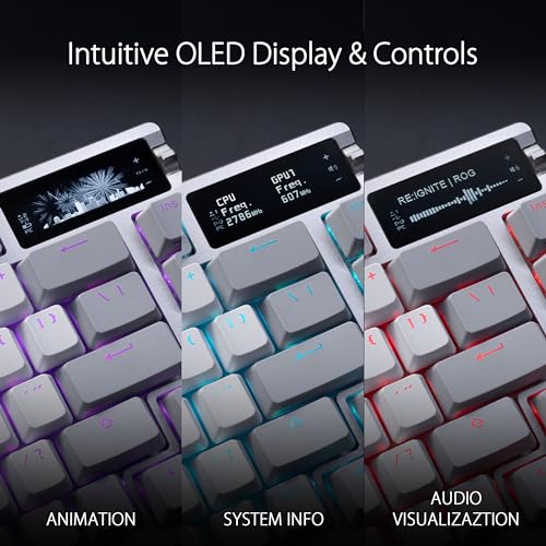 ASUS ROG Azoth 75% Wireless DIY Custom Gaming Keyboard, OLED Display, Three-Layer Dampening, Hot-Swappable ROG NX Snow Switches & Keyboard Stabilizers, PBT Keycaps, RGB-White - Image 3