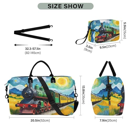 Large Travel Duffel Bag, Train Gogh Sports Tote Gym Bag, Shoulder Weekender Overnight Bag for Women Men, Carry On Luggage with Toiletry Bags3