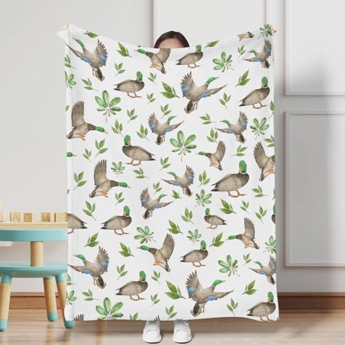 Image of Mallard Duck Green Leaves Baby Blanket for Boys & Girls Duck Hunting Newborn Kids Toddler Baby Nursery Bed Blanket Stroller Crib Soft Warm Receiving Blankets Wild Animal Swaddle Blanket 30x40inch