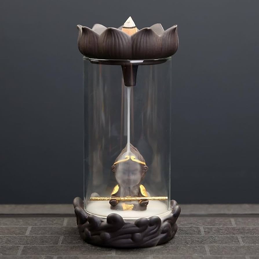 倒流香（流川香）香炉（高級檀香付き）布袋様 流川香 香炉 おしゃれ 蓮 カエル 逆流香炉 倒流香 お香立て 真鍮