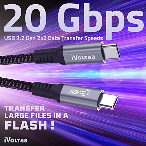 Image of iVoltaa USB Type C to Type C Cable 100W PD, 20Gbps USB 3.2 Gen 2, 4K Video, E-Marker, Thunderbolt 3 Compatible with iPhone 15 Series, Samsung S24 /S23, MacBook Air /Pro, Dell XPS, iPad - 3.3 ft (1.0 m)