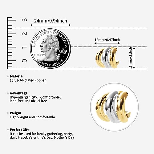 Silver and Gold Triple Hoops Earrings for Women Trendy Two Tone Hoop 18K Chunky Gold Earrings2