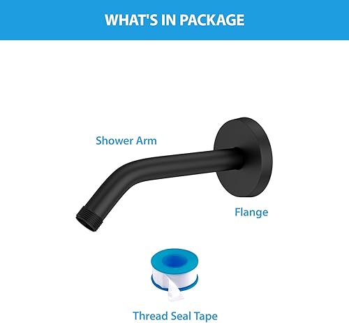 Miniatura 6 de Lordear Brazo de ducha de 12 pulgadas, brazo de ducha largo de acero inoxidable T304, tubo de extensión de cabezal de ducha, brazo extensor de ducha