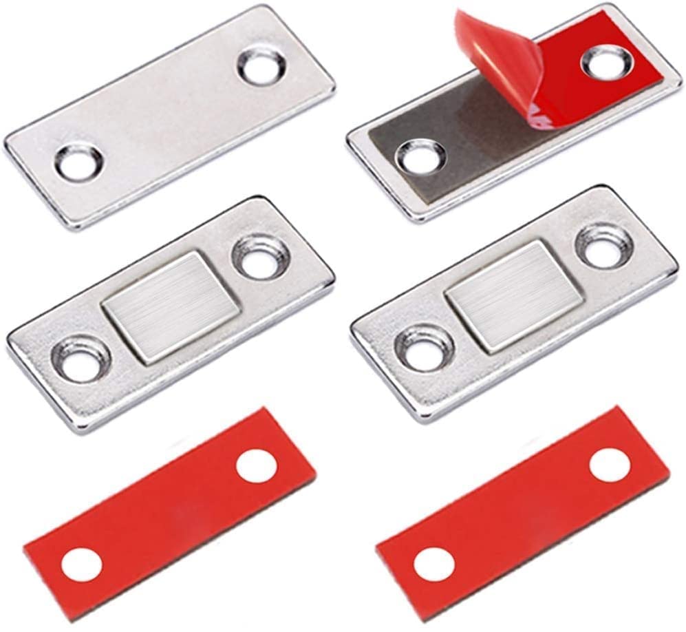 Jialto 2 Pcs Magnetic Door Catch,Ultra Thin Cabinet Magnetic Catch with Strong Adhesive Sticker for Kitchen Cupboard Closet & Sliding Door - Stainless Steel