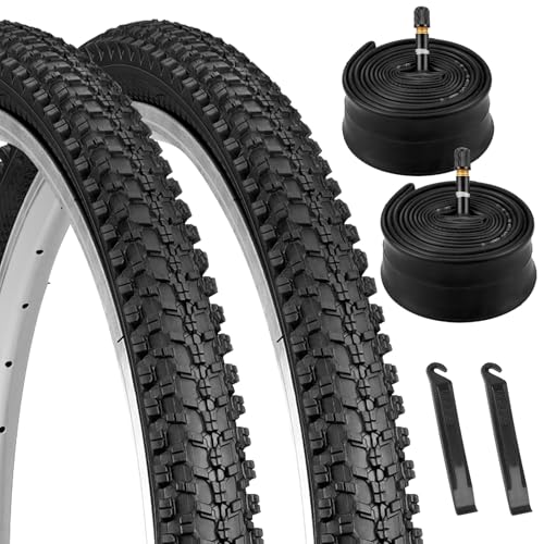 24x1.95/54-507 Folding Bike Tires and Tubes with Tire Levers Schrader Valve for 24x1.95-2.125 Mountain Bikes Anti Puncture Ultra Durable
