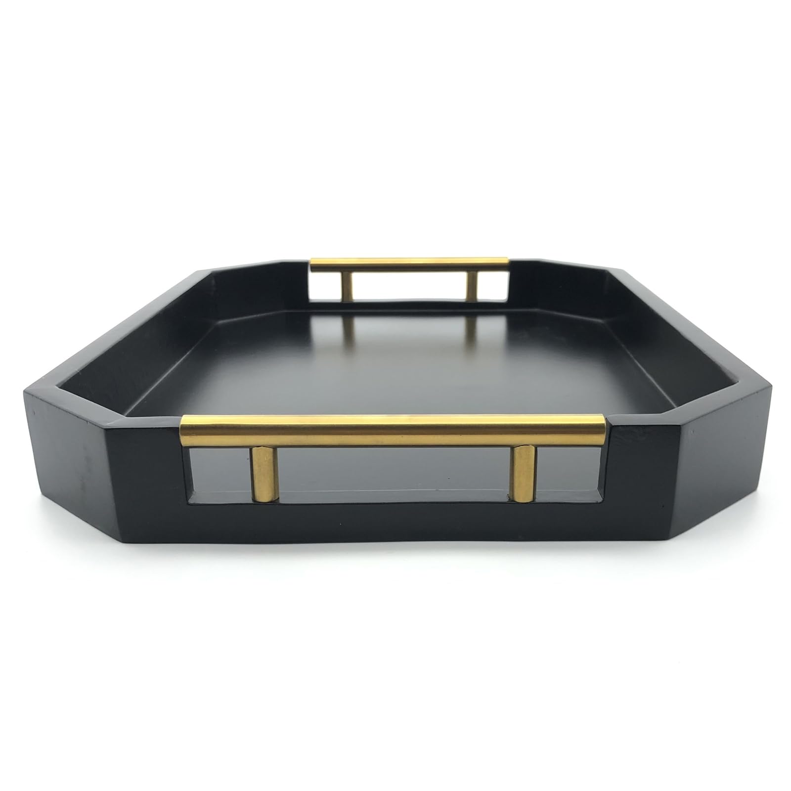 Ranslen Extra Large Serving Tray – 20x16 Inch Rectangular Ottoman Tray With Handles, Faux Leather, Black