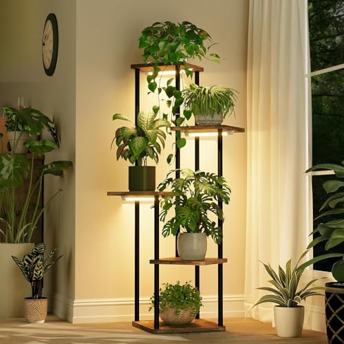 Image of Bamworld Tall Plant Stand Indoor with Grow Light Corner Plant Shelf