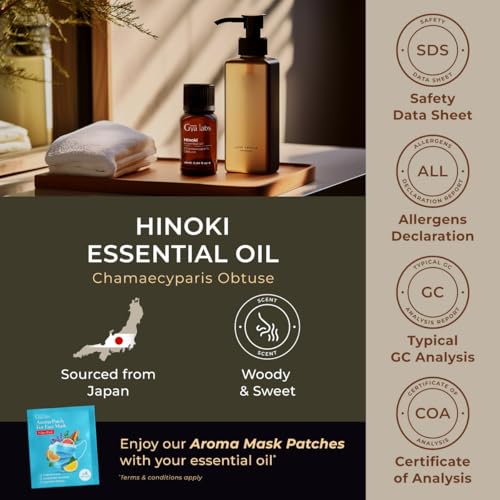 Image of 100% Pure Hinoki Essential Oil - 0.34 Fl Oz - Hinoki Oil for Hair, Skin, Diffuser, Aromatherapy & DIY Candle Making Scent