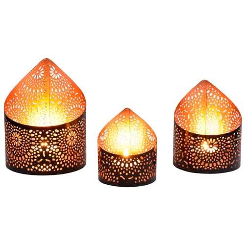 Marrakech Juego de 3 portavelas decorativas orientales, 15 cm, color negro y dorado, candelabro Yous como decoración estética para salón, farolillos marroquíes como decoración de balcón