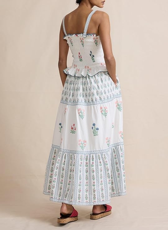 Women Floral Maxi Dress Sleeveless Smocked Ruffle Flowy Boho Sundress with Pockets Summer Vacation2