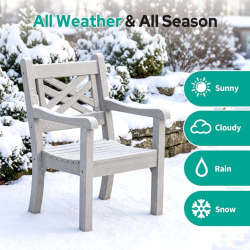 Image of Psilvam Outdoor Patio Dining Chair, Poly Lumber Cross Back Arm Chair, Gray