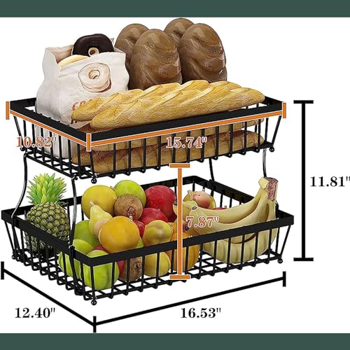Cesta de frutas rectangular de metal con dos niveles extraíbles para almacenamiento de cocina 3