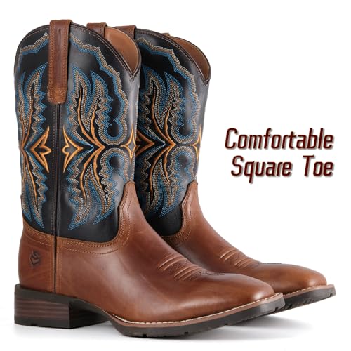 Image of SUREWAY Cowboy Boots For Men - Mens Square Toe Western Boot,Oil /Slip Resistant,Durable Fashionable Classic Pull on 10 Inch Boots Mid Calf Wellington Boots