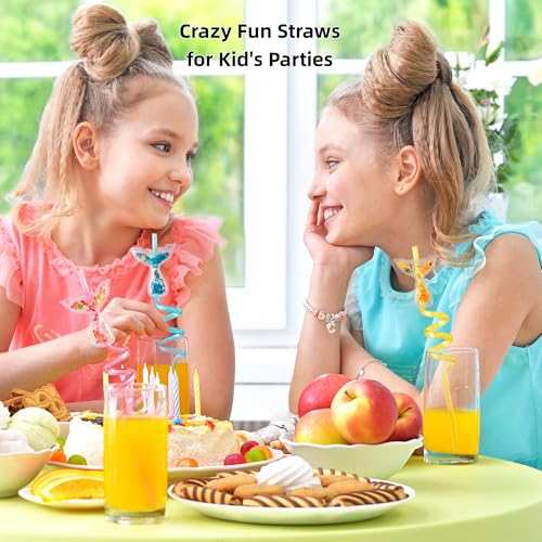 Image of 12 Pcs Glitter Mermaid Straws, Princess Theme Crazy Silly Straw