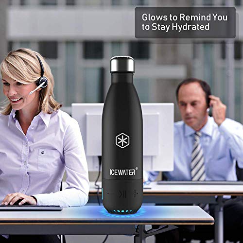 ICEWATER 3-in-1 Smart Stainless Steel Water Bottle(Glows to Remind You to Stay Hydrated)+Bluetooth Speaker,17 OZ,Stay Hydrated ,Enjoy Music(Deep Black)