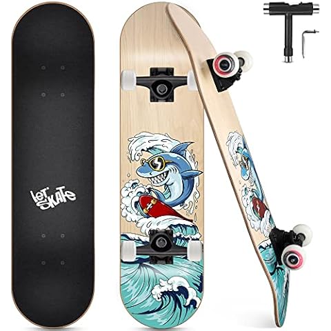 Skateboard, Komplettboard 31 x 8 Zoll Skateboards mit Doppel-Kick, ABEC-9 Kugellager, 7-lagigem Ahornholz Longboard für Männer und Frauen Jugend Kinder Straße Erwachsene Anfänger Cover