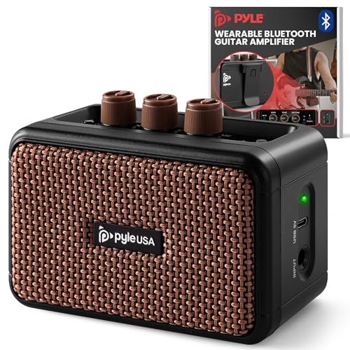 Pyle 5W Portable Mini Electric Guitar Amplifier, Battery Powered Desktop Practice Amp, Bluetooth, Full Range Speakers, Tone Controls, Lightweight, Headphone Jack, Black