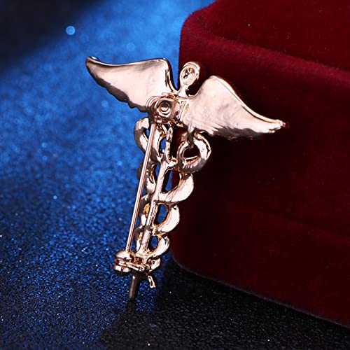 Image of Dreuyet Medical Caduceus Angel Nurse Brooch Pins for Nurse Doctor Medical Symbol Stethoscope Snake Caduceus RN Nursing Badge Crystal Brooches Lapel Pin Wand Brooch Doctor Nurse Therapist Appreciation Jewelry Gift
