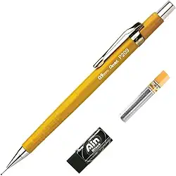 Lapiseira Sharp P200 + Grafites + Borracha Pentel 0.9 mm Amarelo