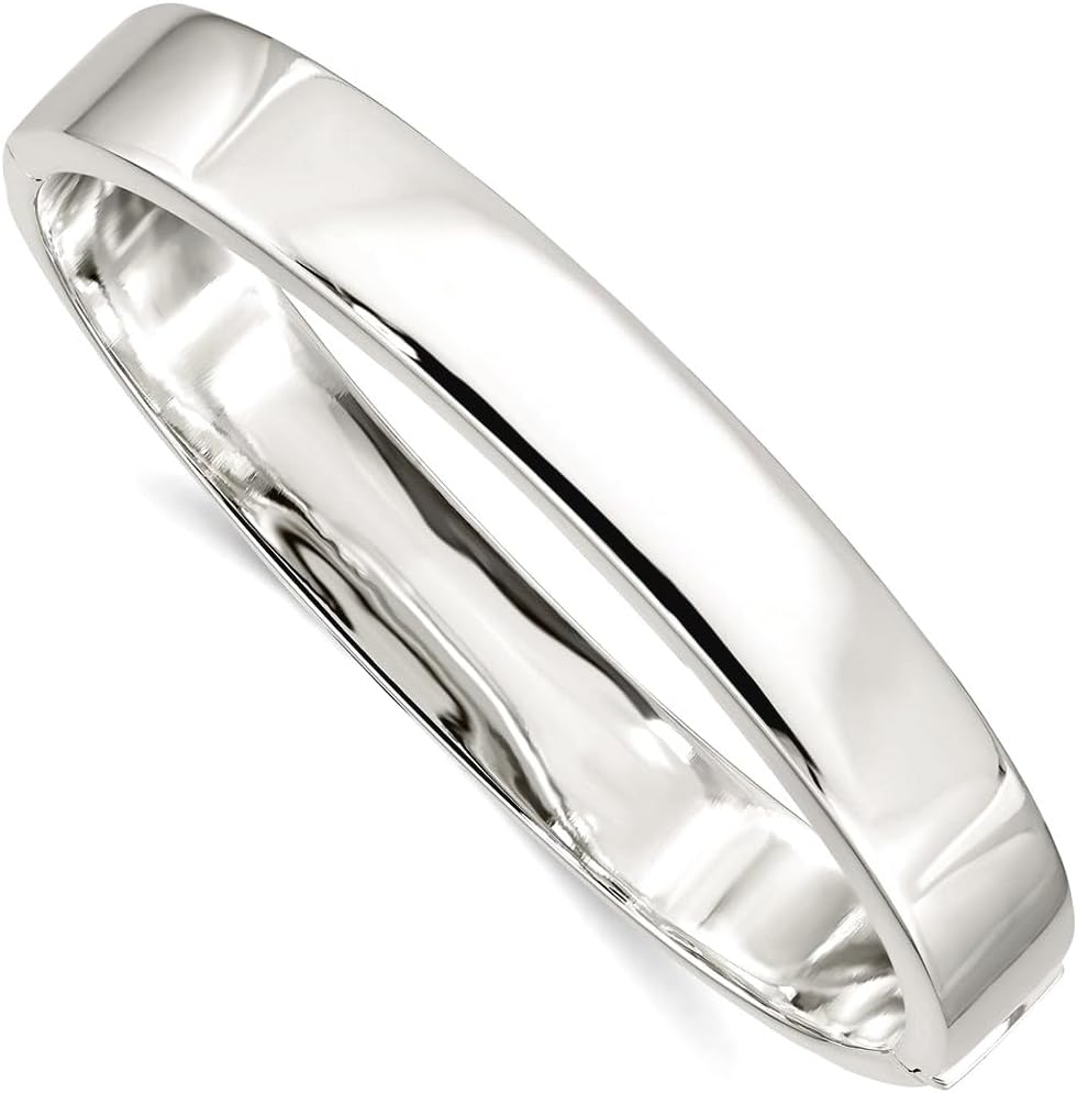 JewelryWeb 925 Sterling Silver Hollow Polished Flat edge Hidden catch Box Catch Closure 9.75mm Hinged Bangle Cuff Bracelet for Women