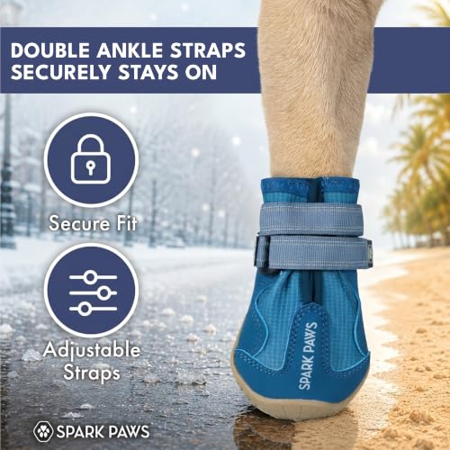 Image of Spark Paws 365 Dog Shoes - All-Weather Paw Protection | Winter Snow Boots & Summer Hot Pavement Booties for Dogs | All-Terrain, Water-Resistant, Blue - Size 3