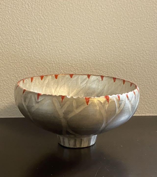 林みちよ　紅縁銀彩花碗　高台紅花　旅茶碗　小服茶碗　ティーカップ　茶道 林みちよ 紅縁銀彩花碗 旅茶碗 小服茶碗 ティーカップ 茶道 Amazon.