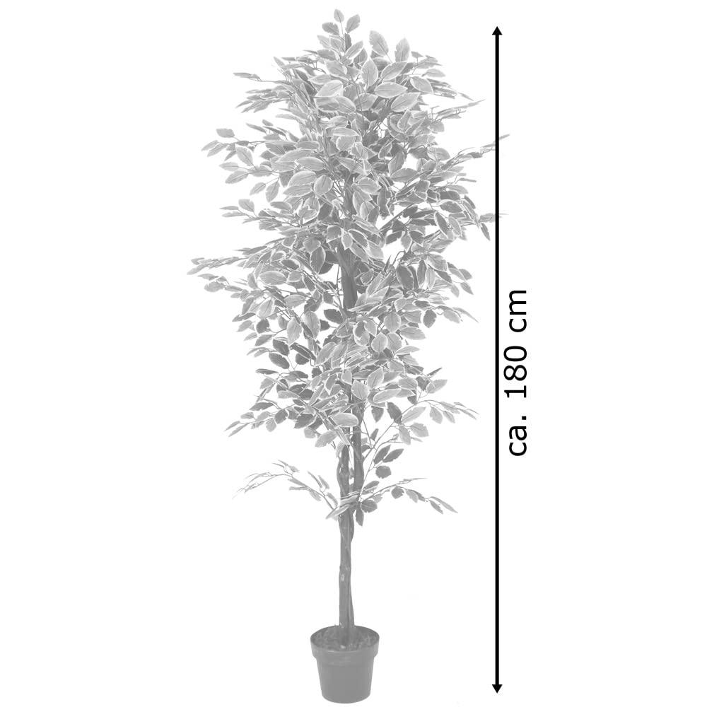 Decovego Sztuczna roślina Benjamin Ficus sztuczne drzewko w doniczce, tworzywo sztuczne, roślina pokojowa, jak prawdziwa dekoracja, dekoracja wewnętrzna 180 cm