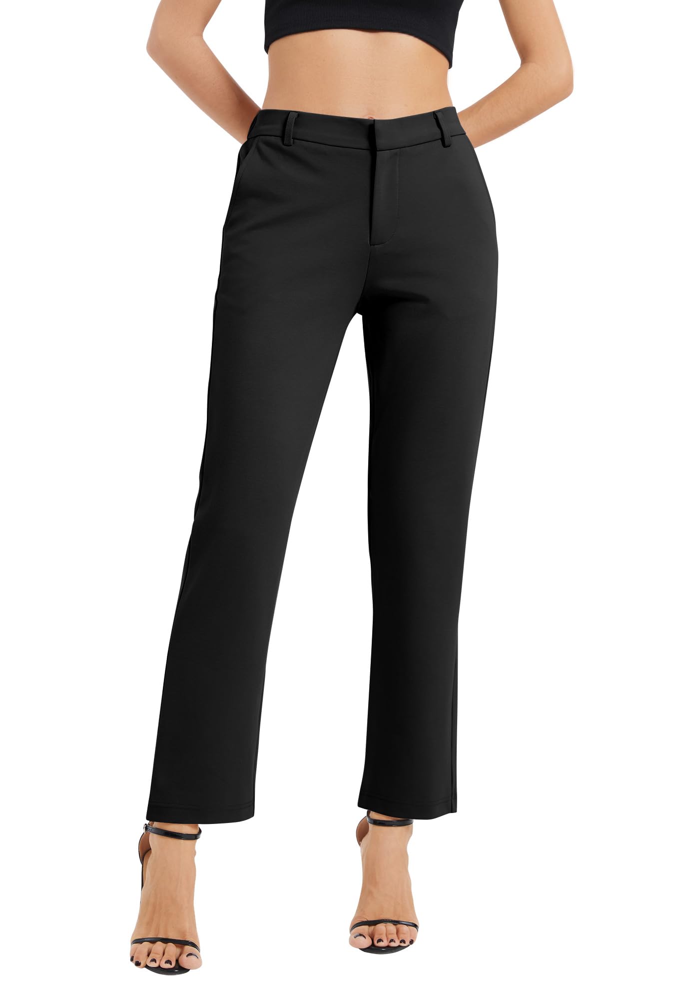 EXCHIC Mujeres Casual Comercio Rectas Piernas Trabajo Elástica Cintura Traje Pantalones con Bolsillos