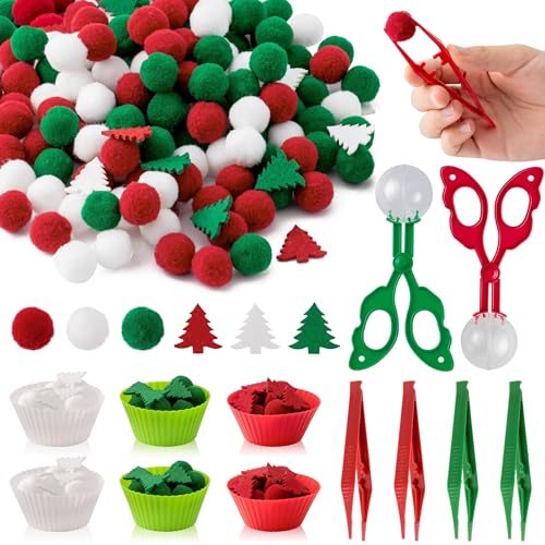 Image of EZdhuawuse Summer Fine Motor Toys - 270Pcs Counting Sorting Sensory Bin Filler Set for Kids Xmas Counting Toy with Felt Xmas Tree Pom Poms Cup Clip for Preschool Education Activities