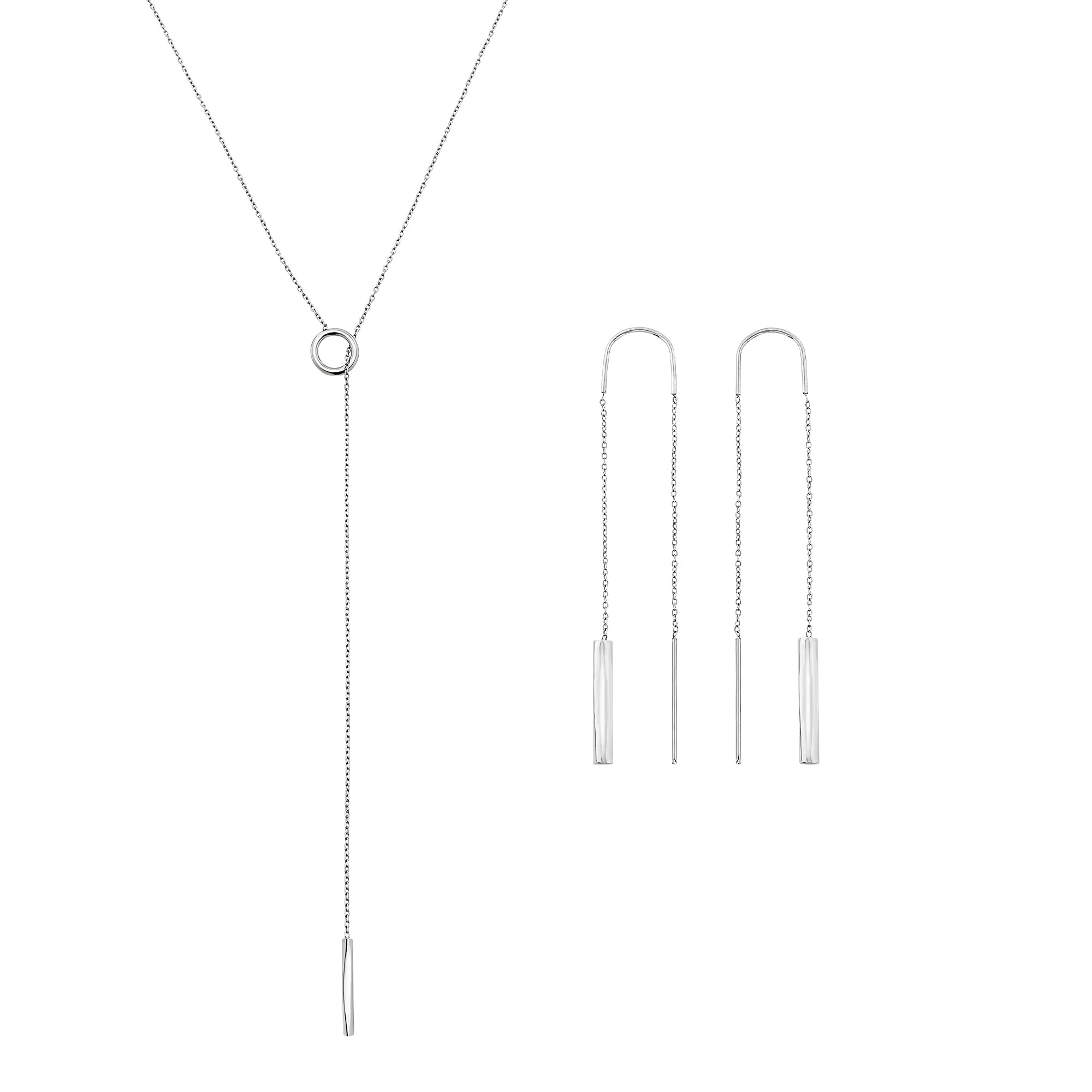 Breil, Collezione Flow, Kit Orecchini e Collana Donna, Set Gioielli Donna in Acciaio Lucido, Collana Regolabile fino a 70 cm, Orecchini Pendenti 6,6 cm, Idea Regalo Donna