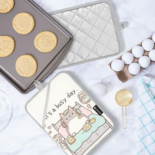 Fustylead WJ-G384791374P1031C1096S2493 Funny Cute Cat Chill Lazy Kitty Pot Holders Heat Resistant Pot Holders 7 Inchx9.8 Inch Pots Holder Washable Potholers Set For Kitchen Craft Oven Hot Pods Home Cooking Baking Microwave thumb #5