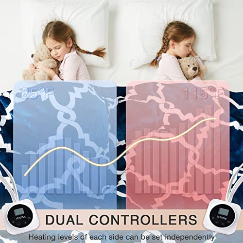 Image of VENTIMI Electric Blanket Queen Size 84 inchx90 inch, Heated Blanket with Dual Controllers, 10 Heating Levels & 1-12 Hours Auto Off Fast Heating Blanket, ETL Certificated, Navy