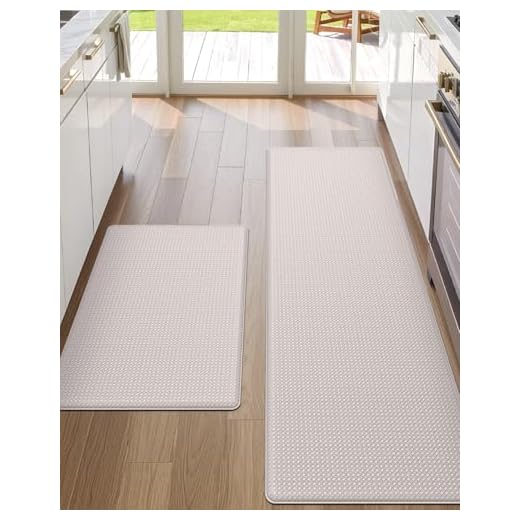 DEXI Kitchen Rugs and Mats Cushioned Anti Fatigue Comfort Mat Non Slip Standing Rug 2 Pieces Set 17"x29"+17"x59",Beige White
