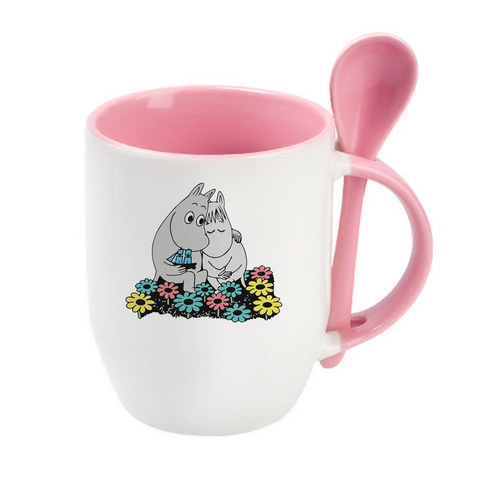 Giftme Sweet Hippo Love Birthday, Valentines Day, Christmas, Coffee Tea Mug Unique Spoon Ceramic Mug. (Pink Spoon)