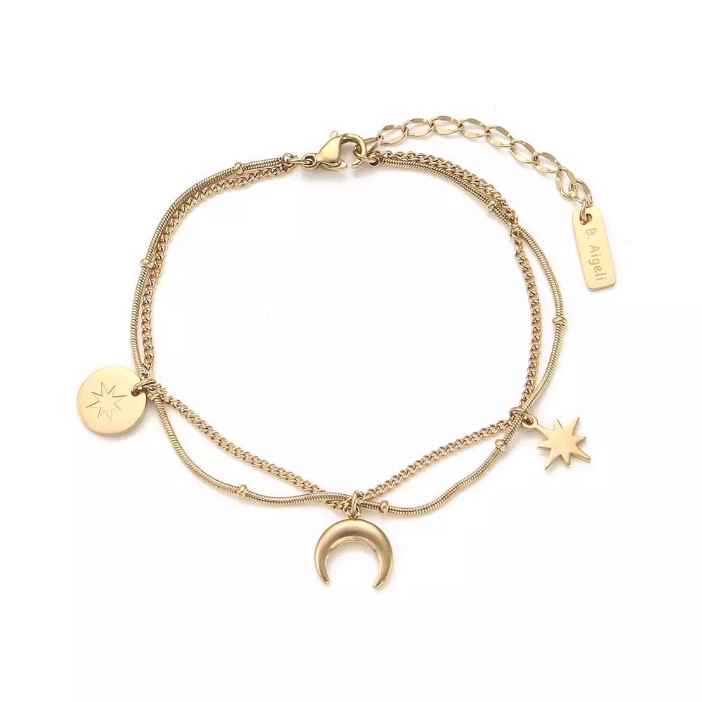 inaya Francessca 18KT Gold Plated Celestial Moon Star Charm Bracelet for Women | Lightweight Jewellery | Perfect for Festive Celebrations, Parties & Gifting-picture-21