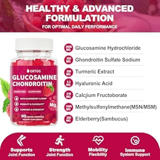 GRTGG Glucosamine Chondroitin Gummies with MSM & Elderberry Extra Strength 3000MG - Joint Support, Antioxidant Immune Support Supplement for Adults, Men & Women - 90 Raspberry Gummies