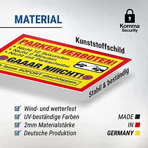 Komma Security Parken Verboten Schild Lustig 30 x 20 cm Parkverbotsschild Privatparkplatz - Verbotsschild Hinweisschild Parkplatz freihalten - Parkverbot Schild Warnhinweis