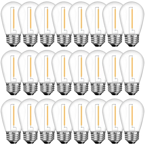 GvvooHome 24 Pack Shatterproof S14 LED Replacement Bulbs for Outdoor String Lights 1W Equivalent to 11W Incandescent Bulb Soft White 2200K Dimmable E26 Regular Medium Screw Base