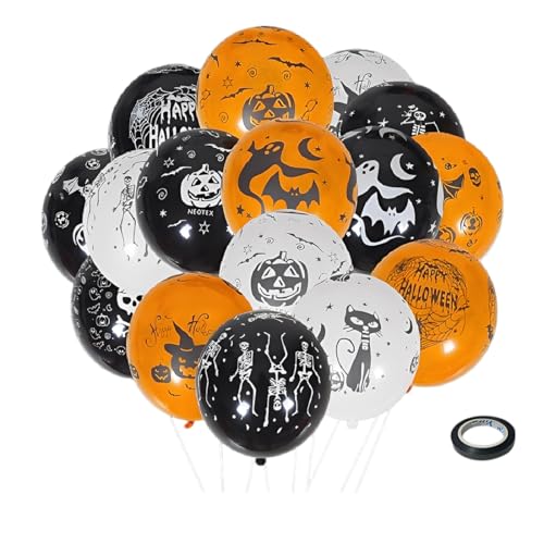 50 globos de Halloween de 12 pulgadas, diseño de calabaza, fantasma, telaraña y calavera de látex, 16 estilos de globos con impresión a doble cara para decoración de carnaval