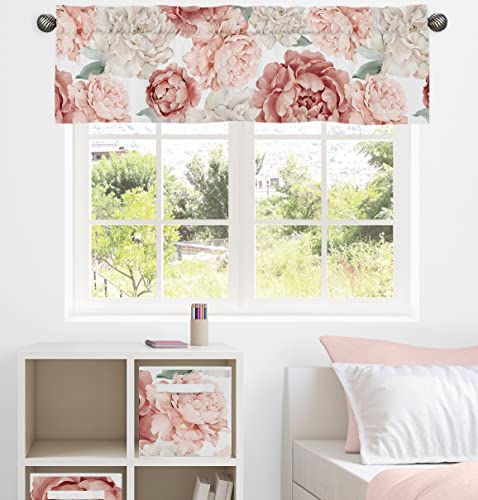 Image of Sweet Jojo Designs Blush Pink Boho Shabby Chic Floral Girl Window Valance Curtain Treatment Baby Nursery Kids Room Kitchen Bathroom Bedroom Off White Bohemian Vintage Garden Watercolor Flower Elegant