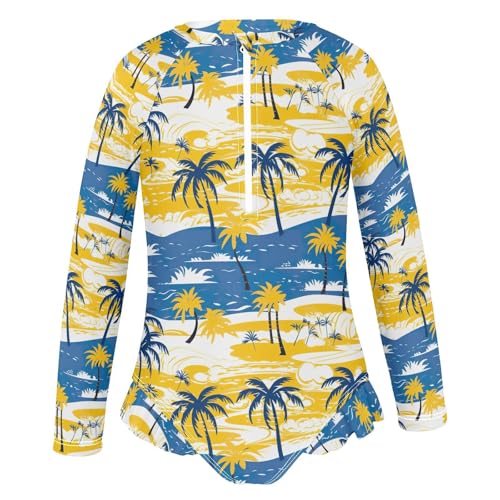 Tropical Palm Trees Girls Long Sleeve Swimsuit UPF 50+ Rashguard Swimwear One Piece Bathing Suit for 3-12 212207124