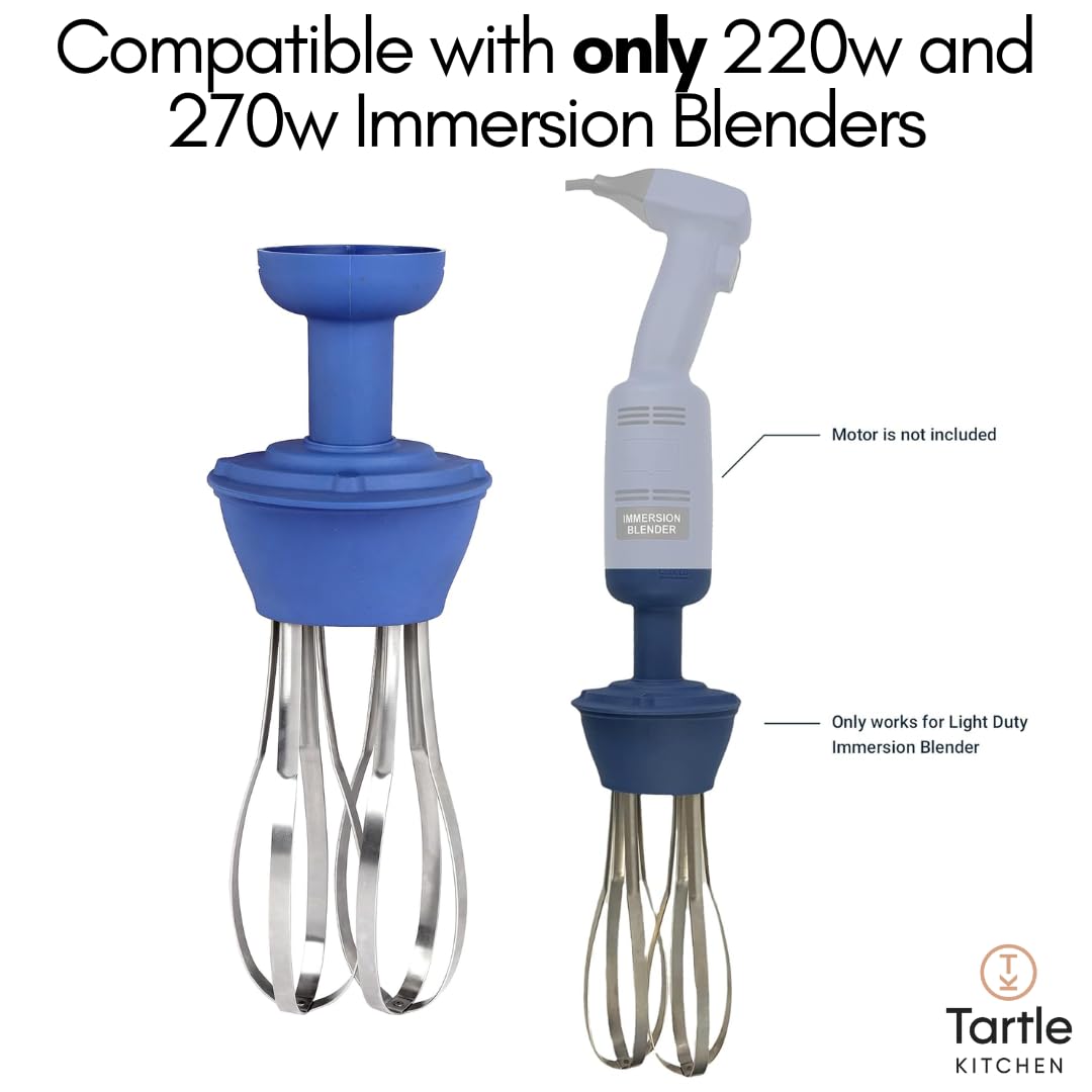 TK Tartle Kitchen Commercial Electric Immersion Blender Hand held 6 Inch Removable Shaft, 6-Gallon capacity with single high speed (Whisk Attachment Only) - 220W and 270W Compatible