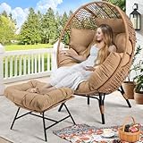 RADIATA Egg Chair with Footrest, Wicker Patio Lounger with Ottoman, Oversized Rattan Egg Shaped Chair with Leg for Indoor Outdoor Patio Balcony Garden (Nature)